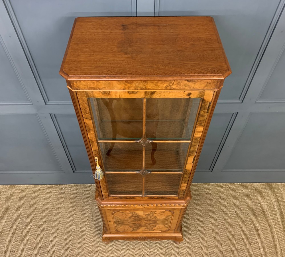 Slender Burr Walnut Display Cabinet View II