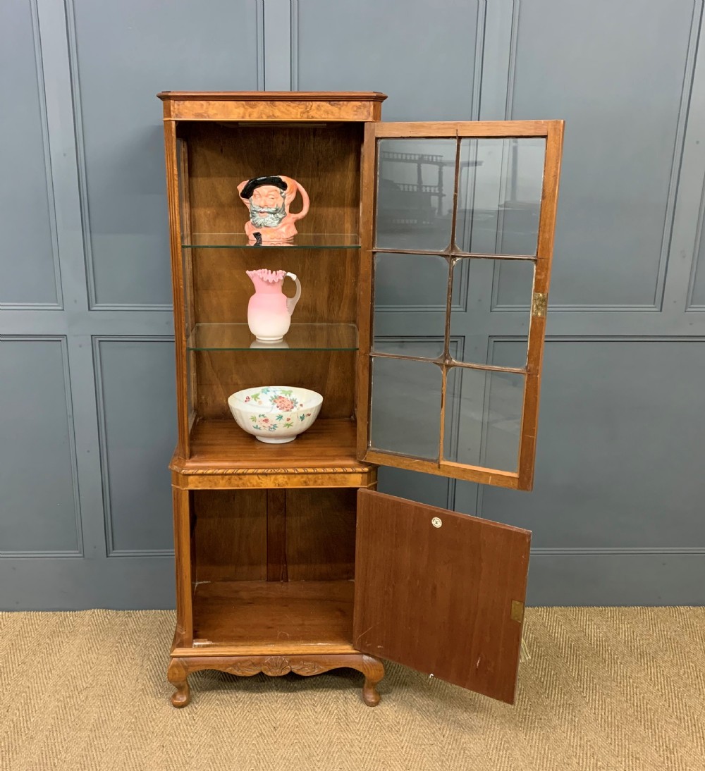 Slender Burr Walnut Display Cabinet View III