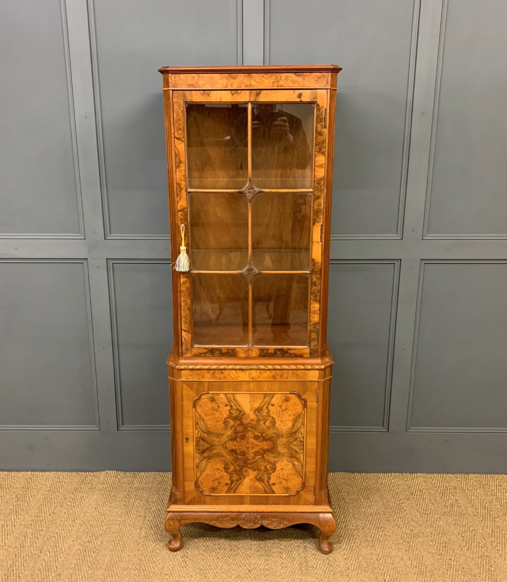 Slender Burr Walnut Display Cabinet View VI