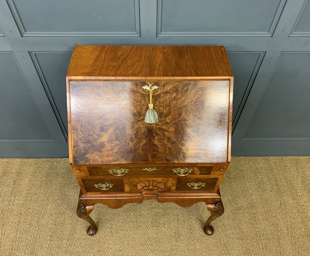 Queen Anne Style Burr Walnut Bureau View VII