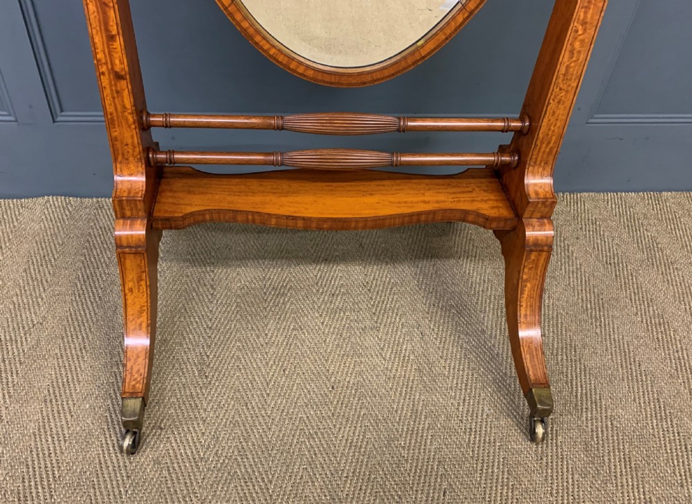 Edwardian Oval Inlaid Satinwood Cheval Mirror View III