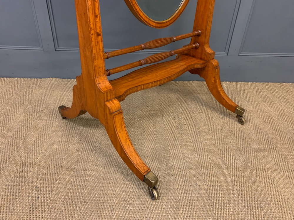 Edwardian Oval Inlaid Satinwood Cheval Mirror View IX