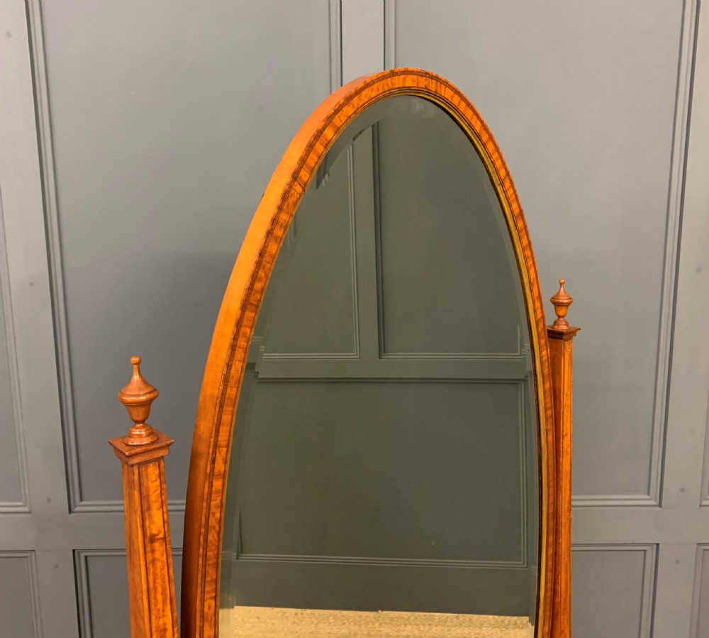 Edwardian Oval Inlaid Satinwood Cheval Mirror View XI