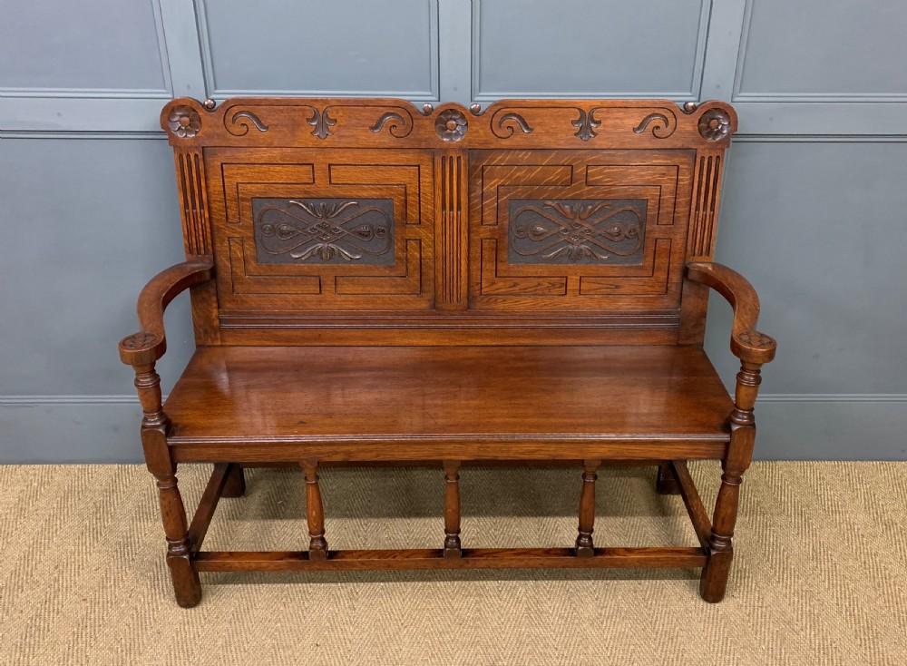 19th Century Carved Oak Bench