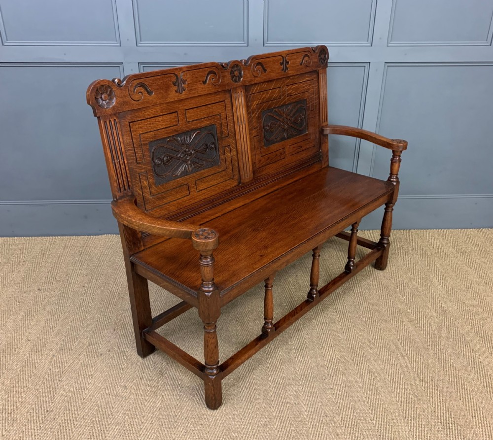 19th Century Carved Oak Bench View V