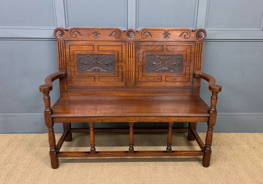 19th Century Carved Oak Bench View VI
