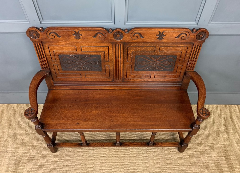 19th Century Carved Oak Bench View VII