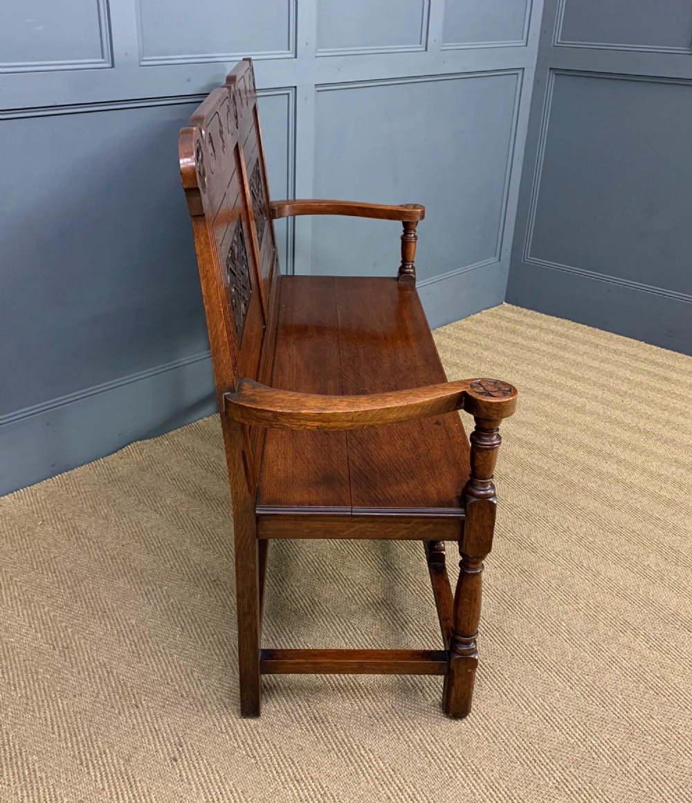 19th Century Carved Oak Bench View X
