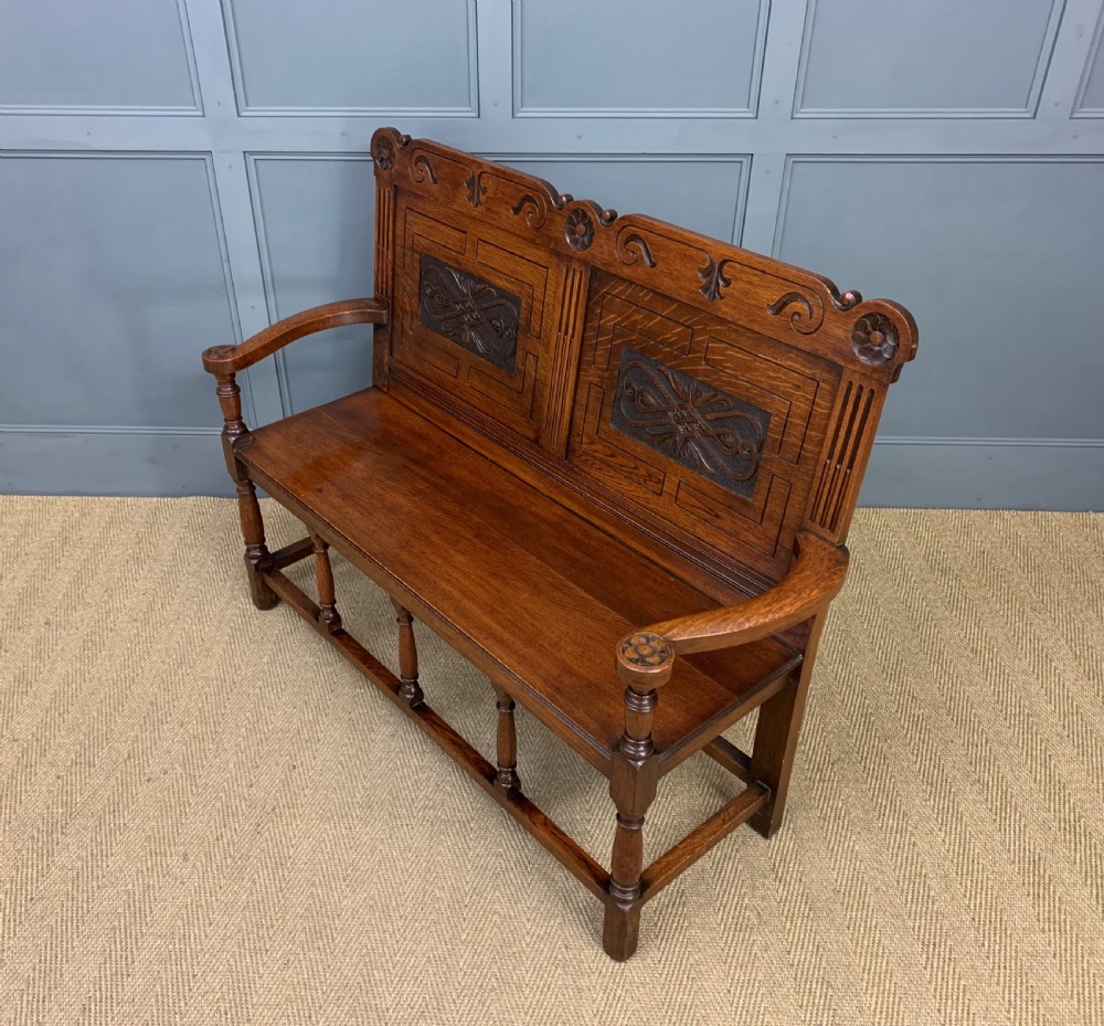 19th Century Carved Oak Bench View XII