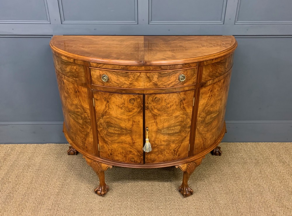 Burr Walnut Demi Lune Commode
