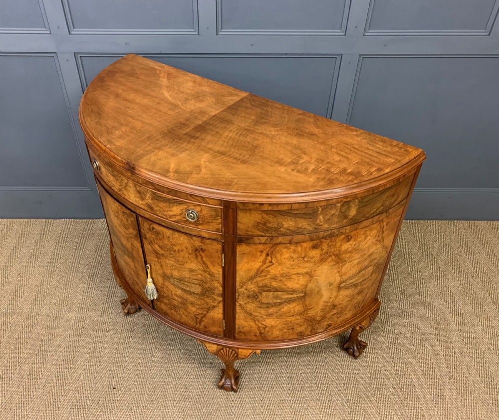 Burr Walnut Demi Lune Commode View V