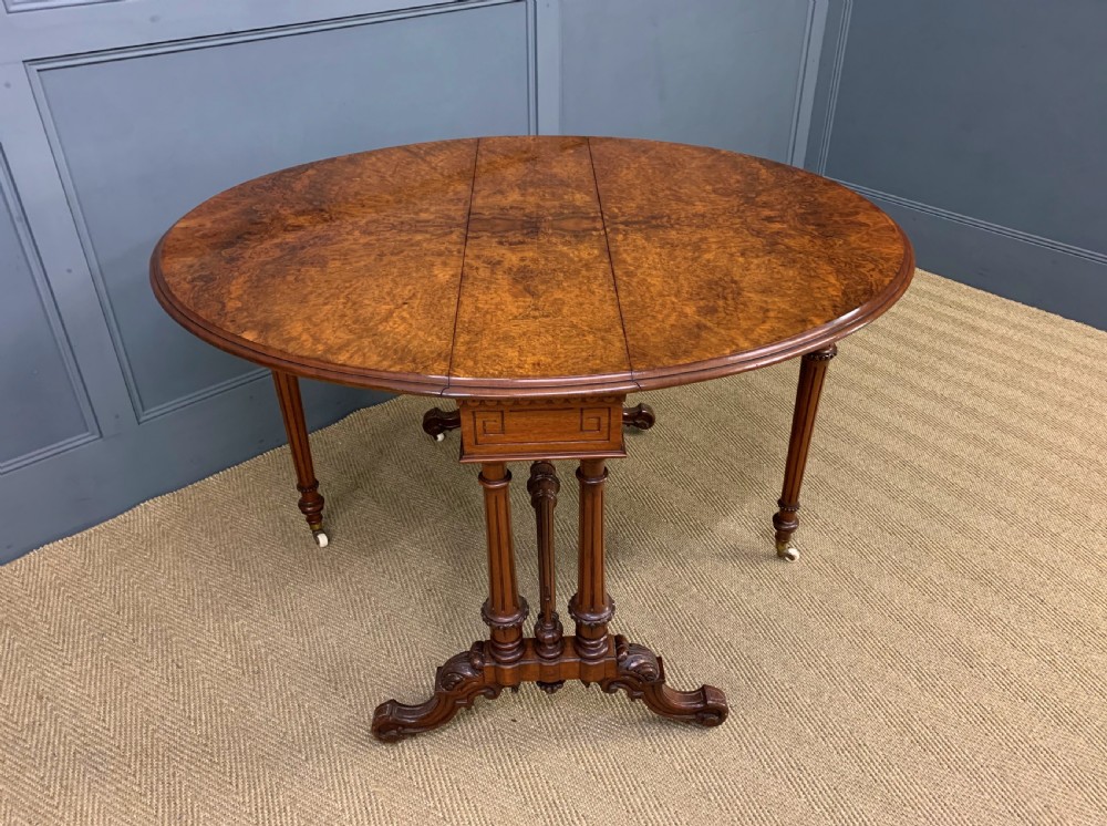Large Victorian Burr Walnut Sutherland Table View IV