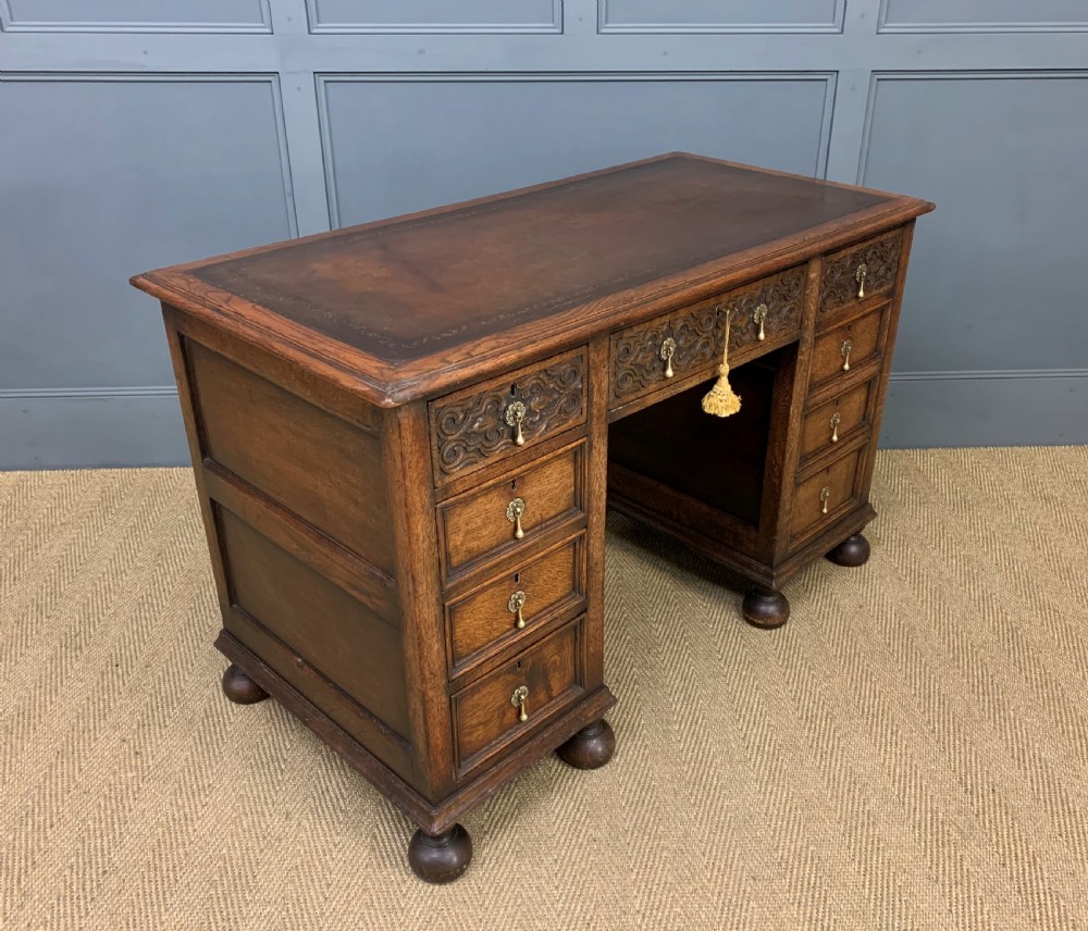 Carved Oak Pedestal  Desk