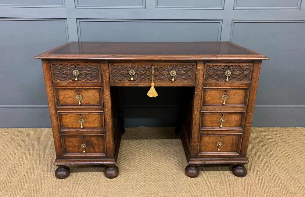 Carved Oak Pedestal  Desk View II