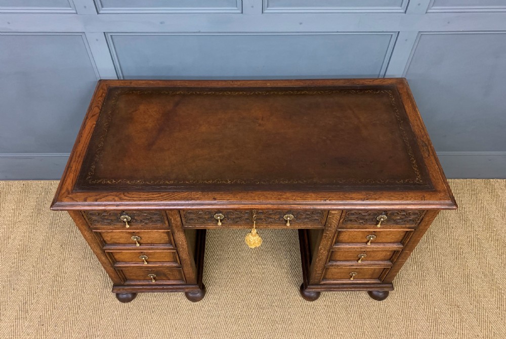 Carved Oak Pedestal  Desk View III