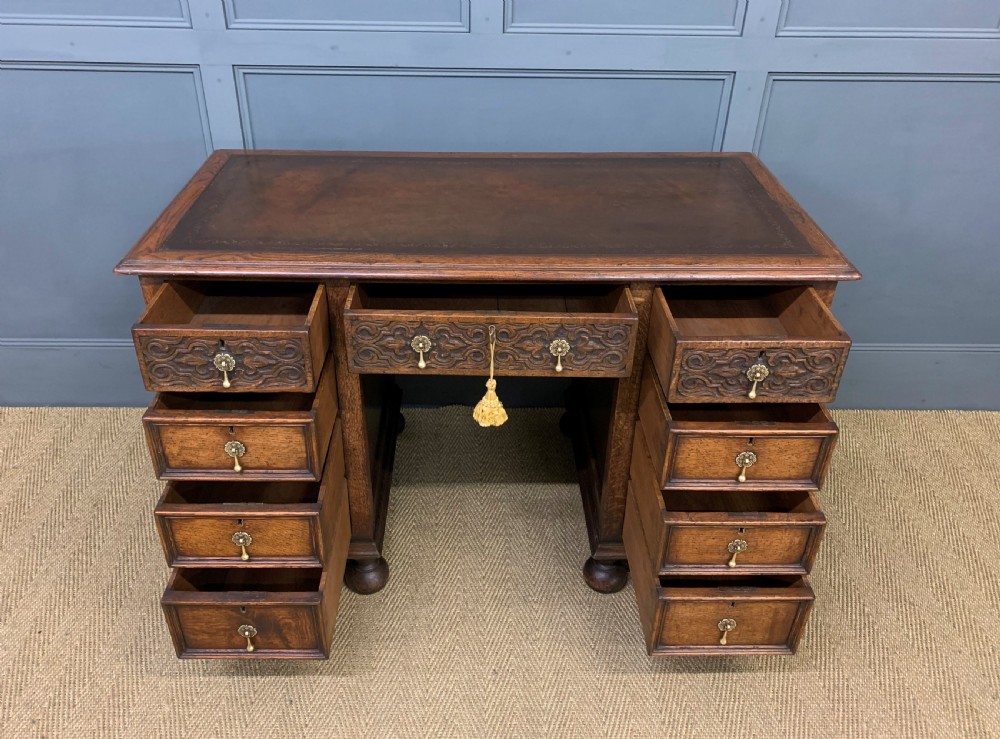 Carved Oak Pedestal  Desk View V