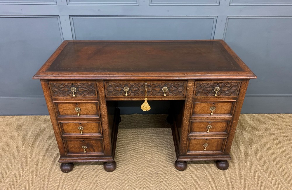 Carved Oak Pedestal  Desk View VI