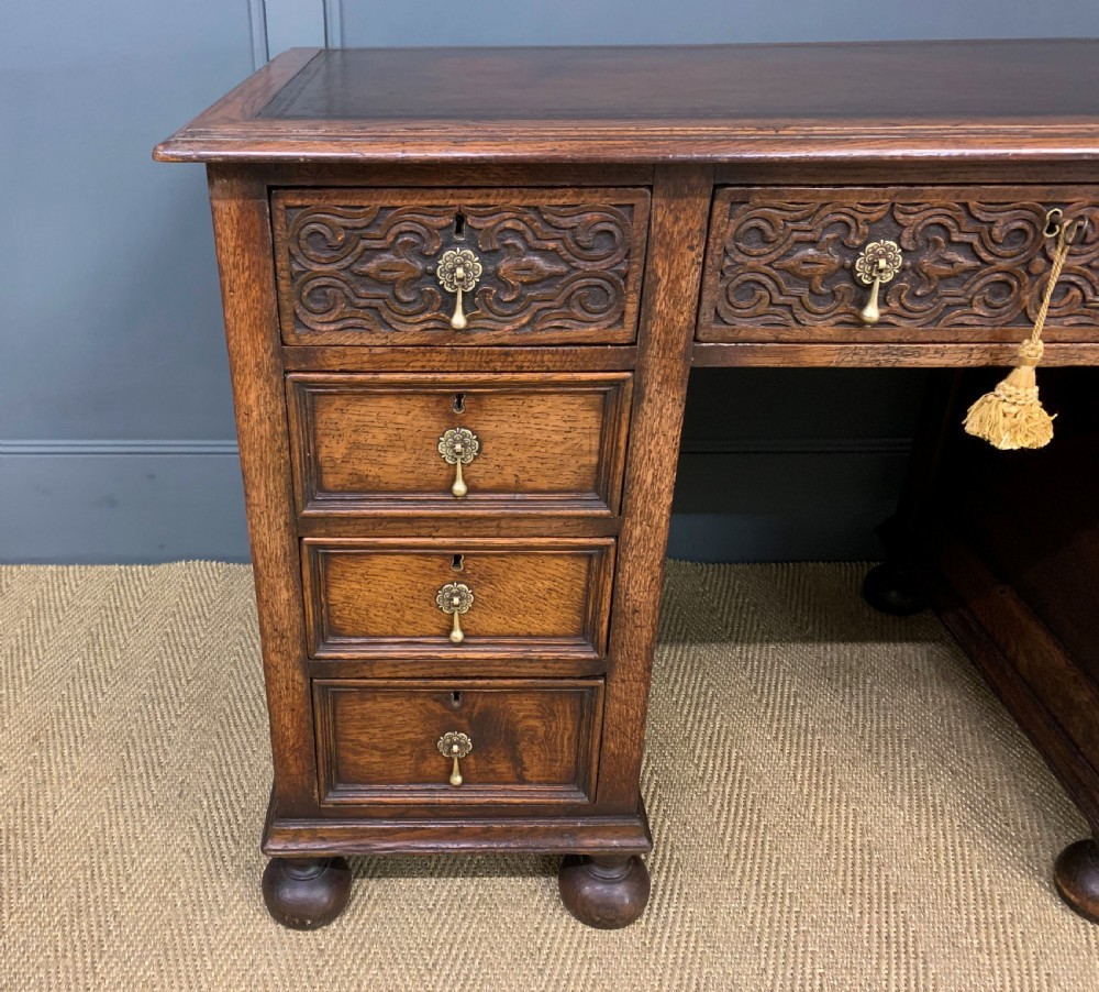 Carved Oak Pedestal  Desk View VII