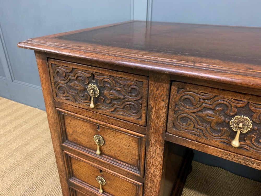 Carved Oak Pedestal  Desk View IX
