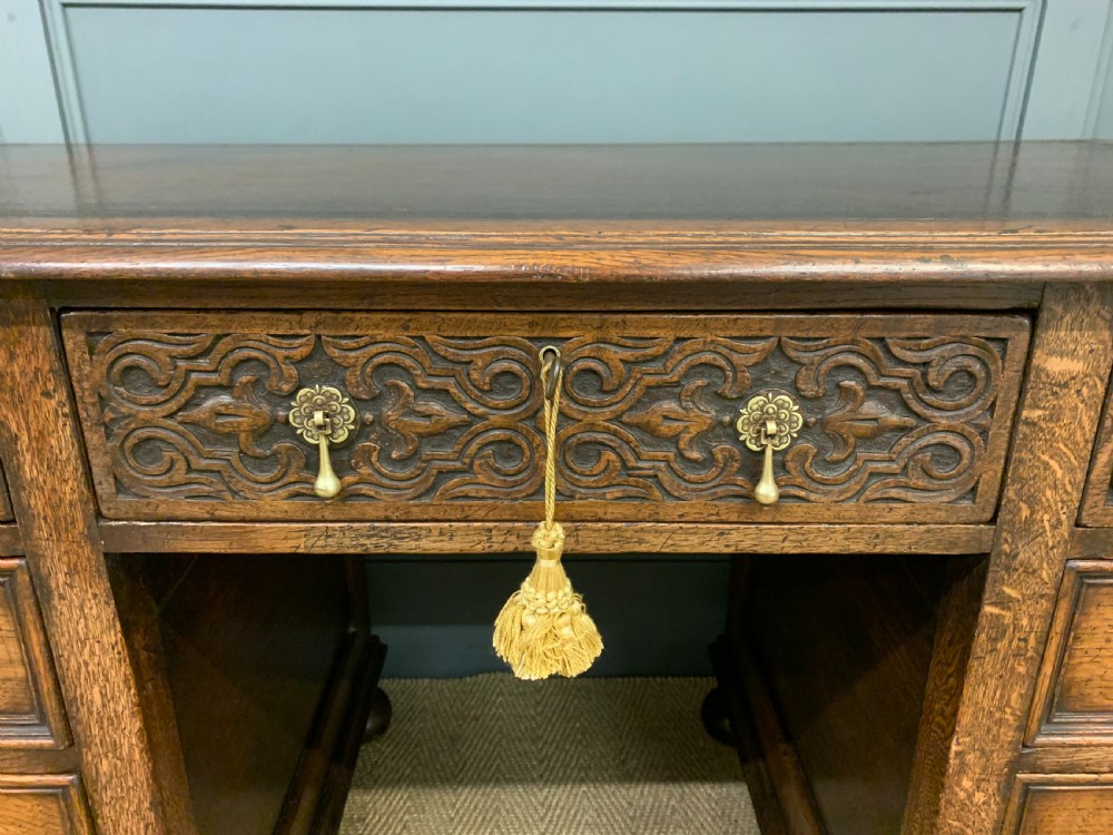 Carved Oak Pedestal  Desk View XI