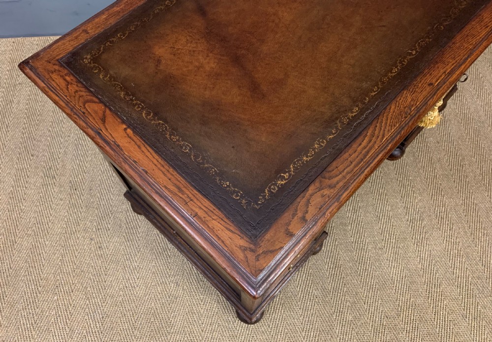 Carved Oak Pedestal  Desk View XIV