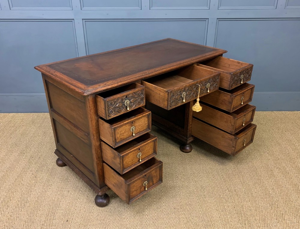 Carved Oak Pedestal  Desk View XV