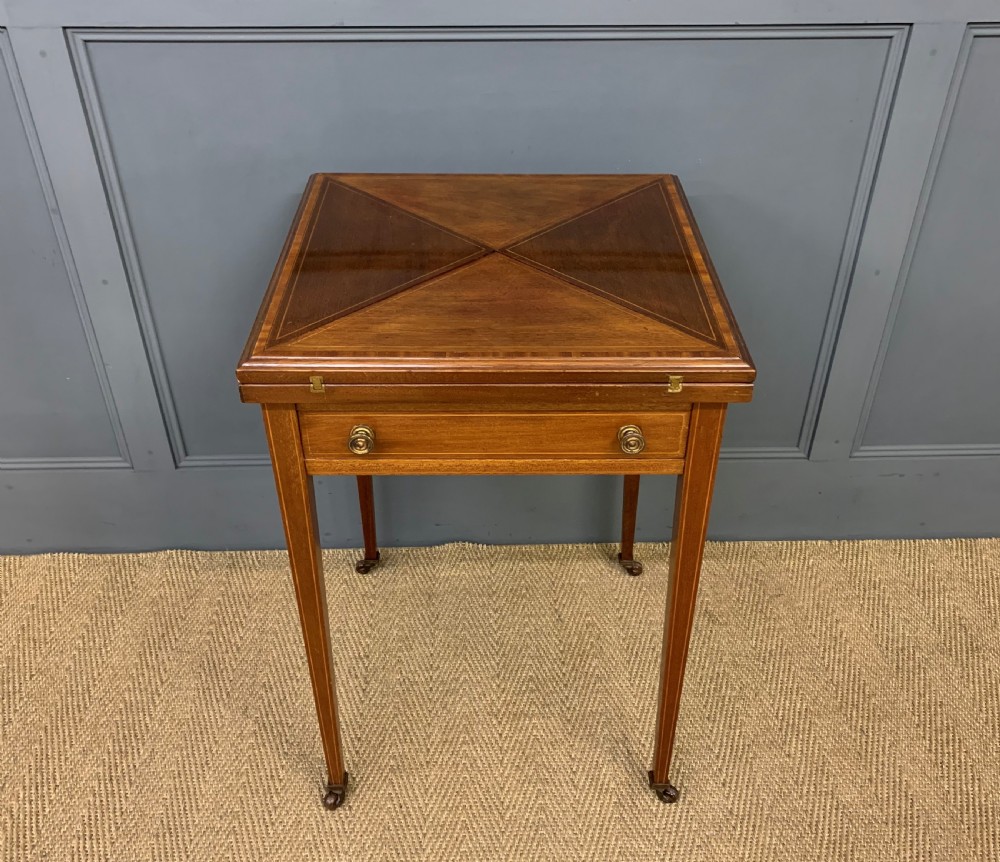 Edwardian Inlaid Mahogany Envelope Card Table