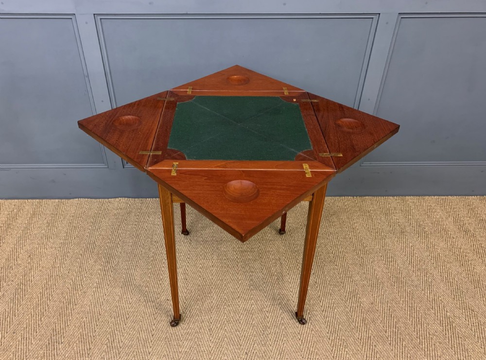 Edwardian Inlaid Mahogany Envelope Card Table View V