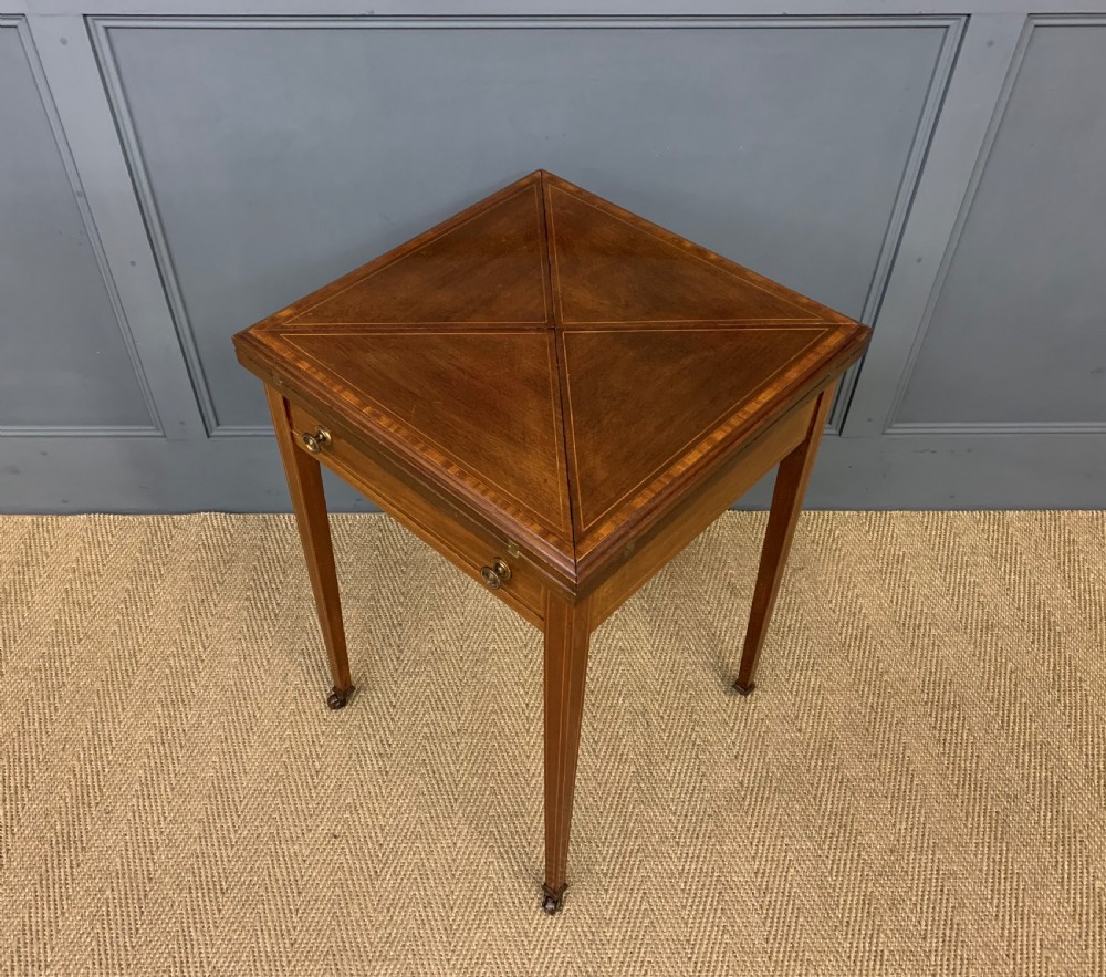 Edwardian Inlaid Mahogany Envelope Card Table View XII