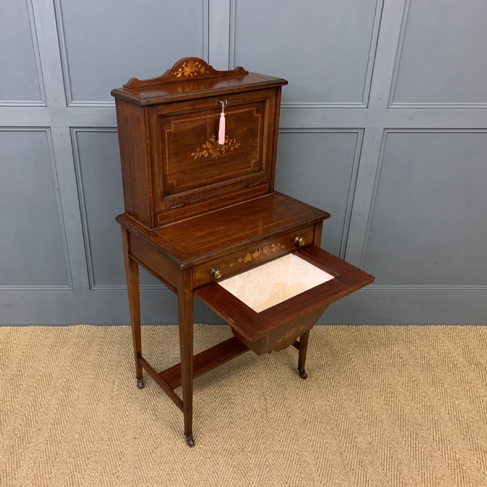 Edwardian Inlaid Mahogany Bonheur Du Jour View XVII