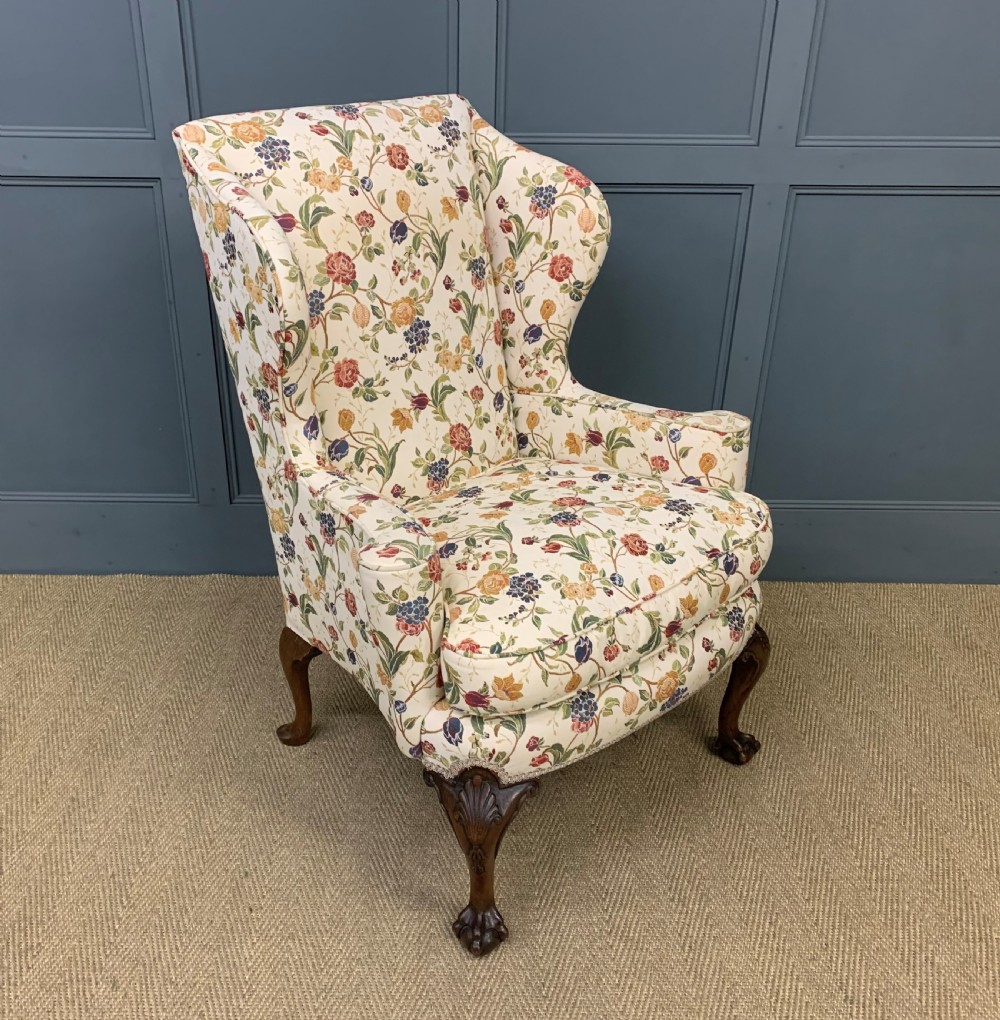 Upholstered Walnut Wing Armchair  View II