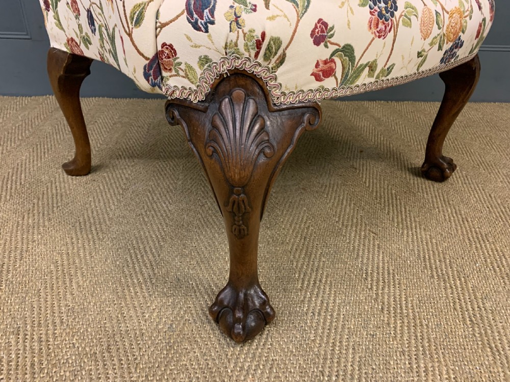 Upholstered Walnut Wing Armchair  View III