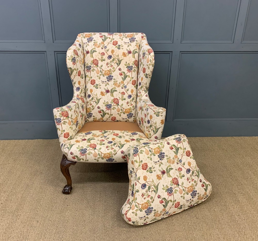 Upholstered Walnut Wing Armchair  View V
