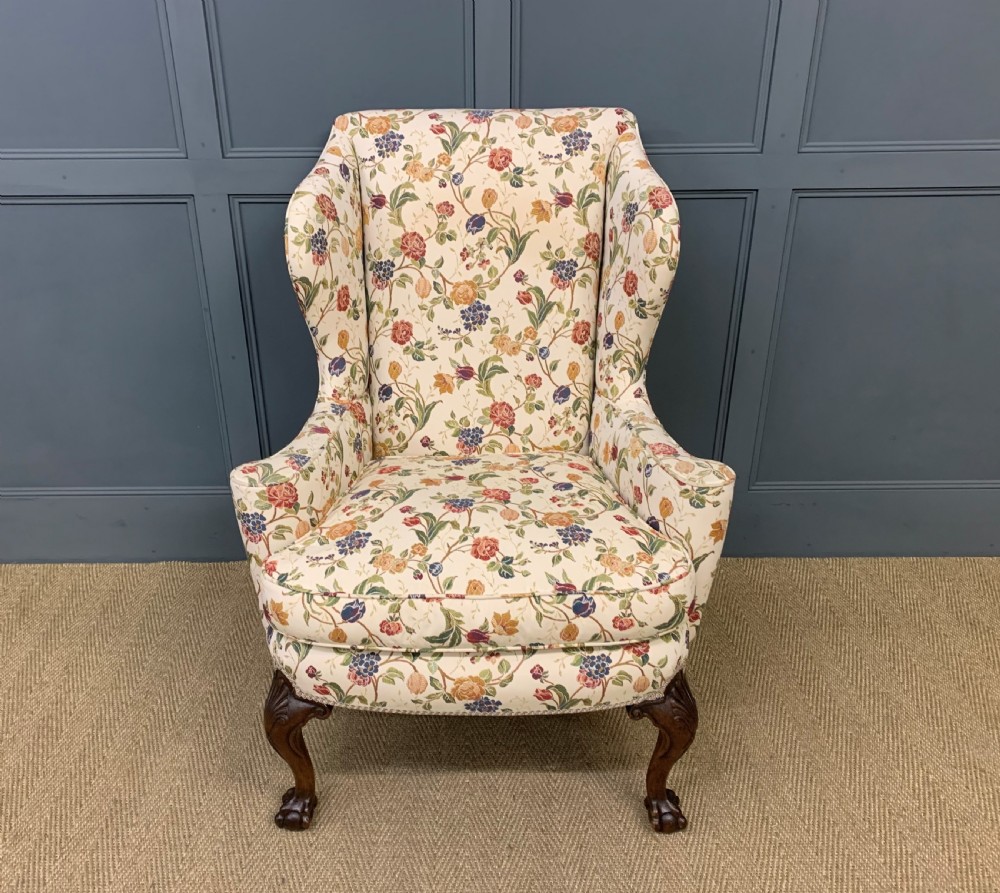 Upholstered Walnut Wing Armchair  View VI