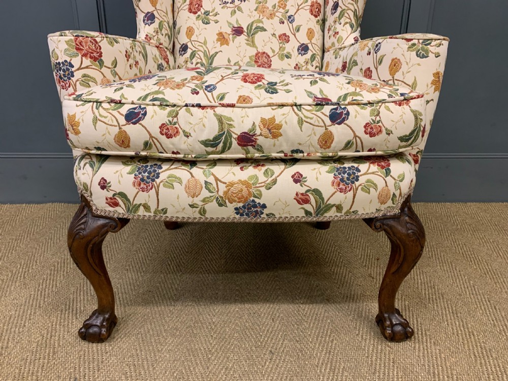 Upholstered Walnut Wing Armchair  View VII