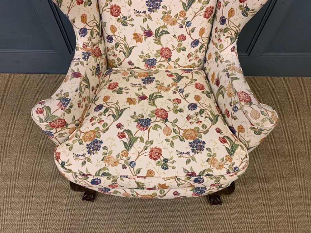 Upholstered Walnut Wing Armchair  View VIII