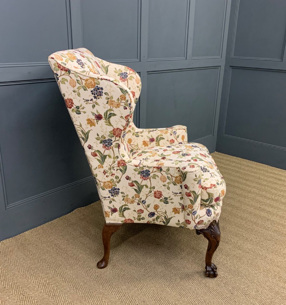 Upholstered Walnut Wing Armchair  View IX