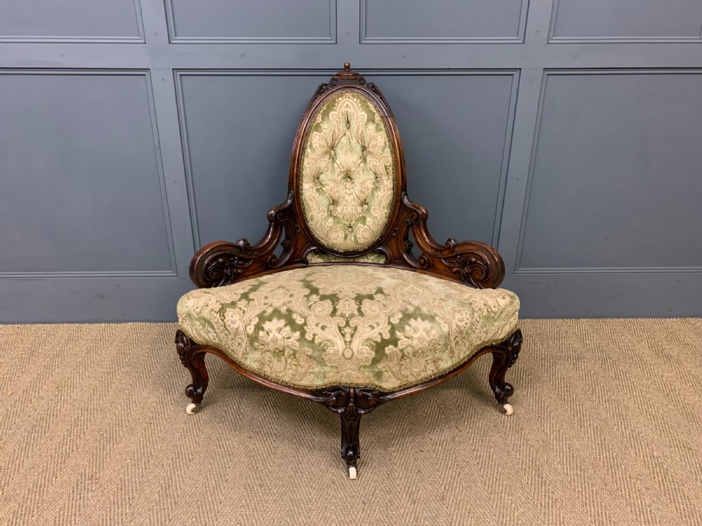 Victorian Ornate Carved Walnut Upholstered Corner Chair View II