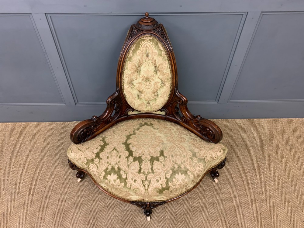 Victorian Ornate Carved Walnut Upholstered Corner Chair View VI