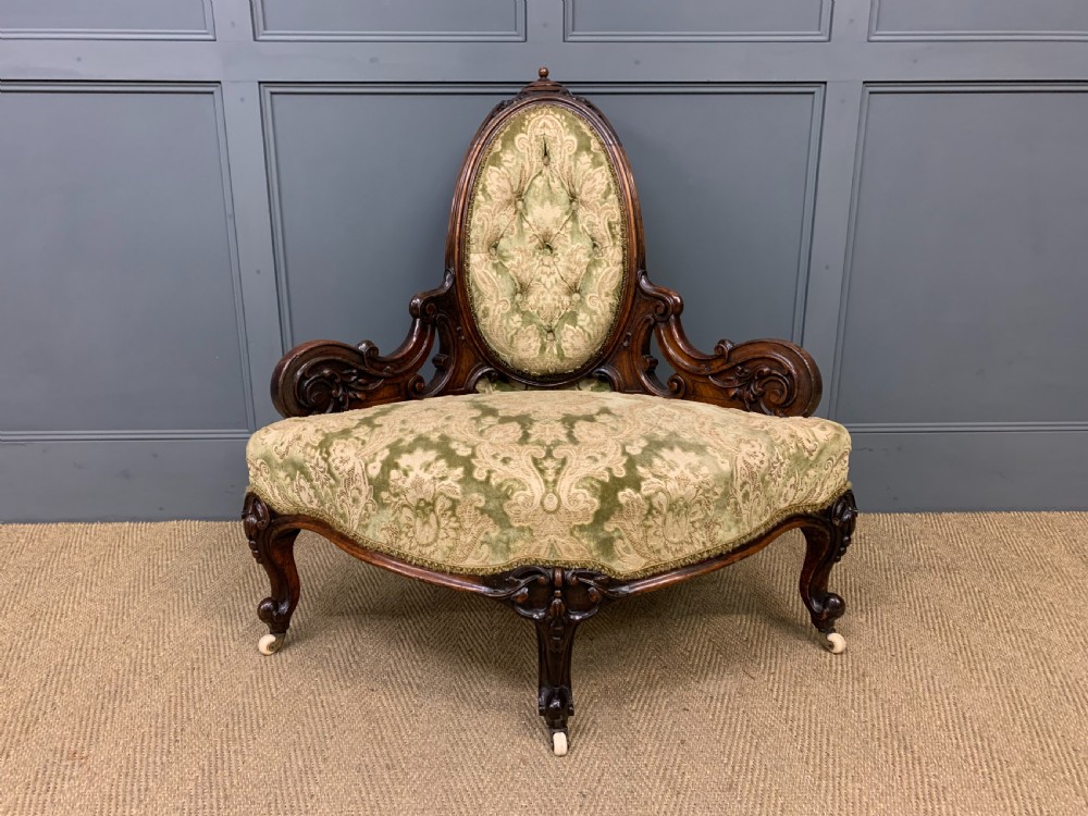 Victorian Ornate Carved Walnut Upholstered Corner Chair View VII