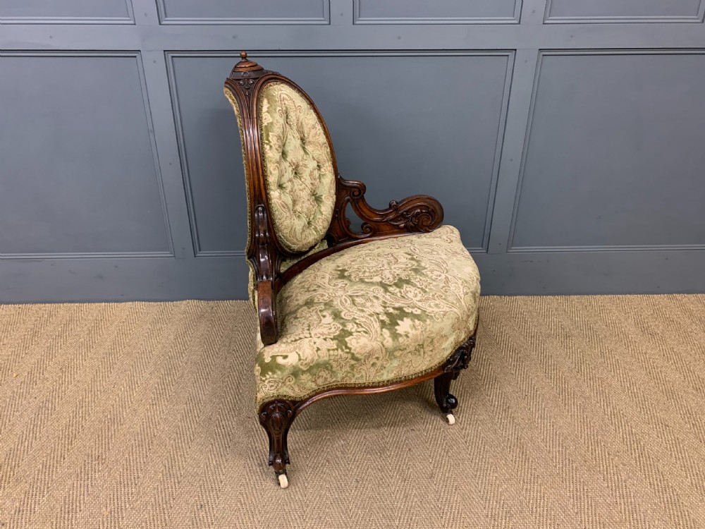Victorian Ornate Carved Walnut Upholstered Corner Chair View VIII
