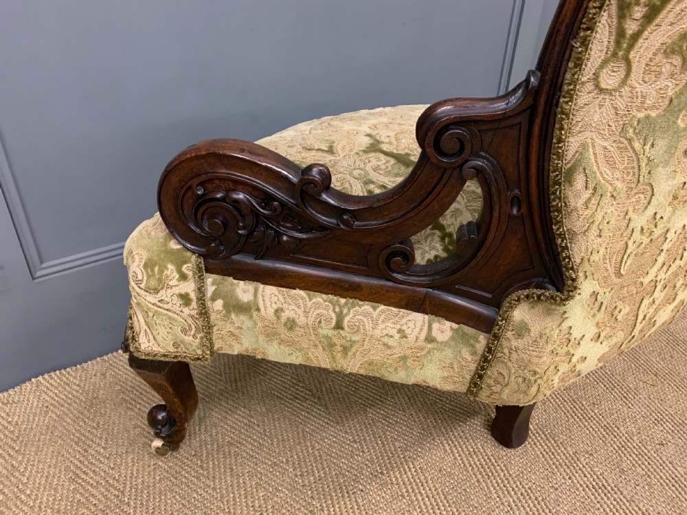 Victorian Ornate Carved Walnut Upholstered Corner Chair View X