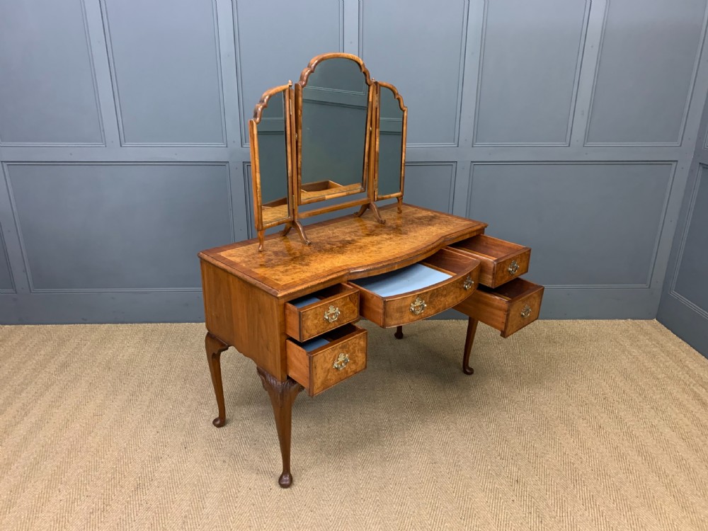 Queen Anne Style Burr Walnut Dressing Table View XI