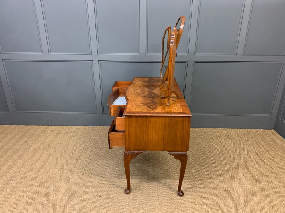 Queen Anne Style Burr Walnut Dressing Table View XIII