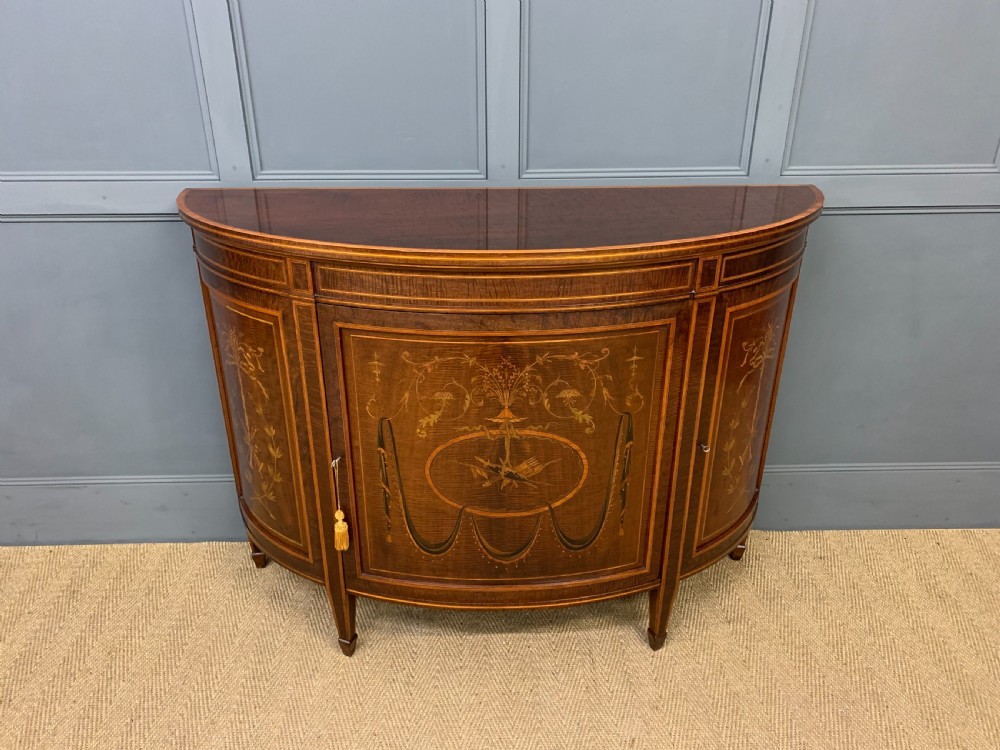 Inlaid Mahogany Demi Lune Commode by Druce and Co.