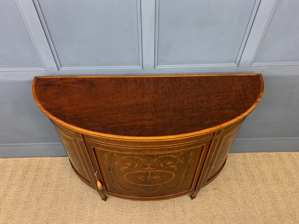 Inlaid Mahogany Demi Lune Commode by Druce and Co. View II