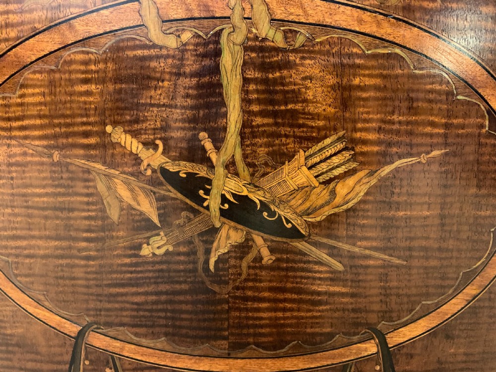 Inlaid Mahogany Demi Lune Commode by Druce and Co. View X