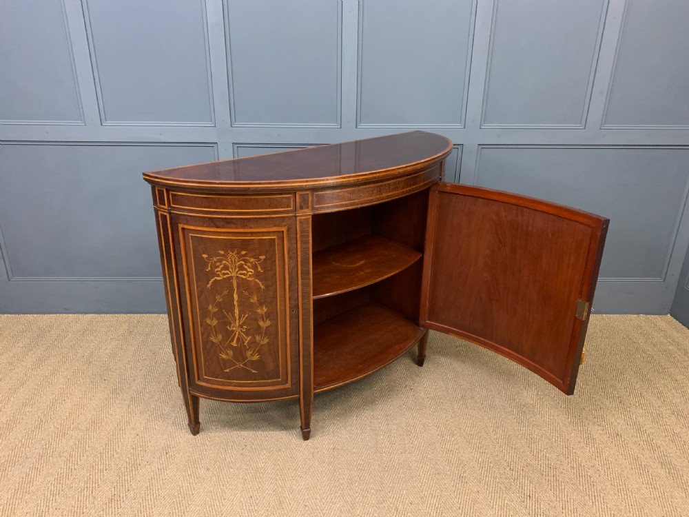 Inlaid Mahogany Demi Lune Commode by Druce and Co. View XIII