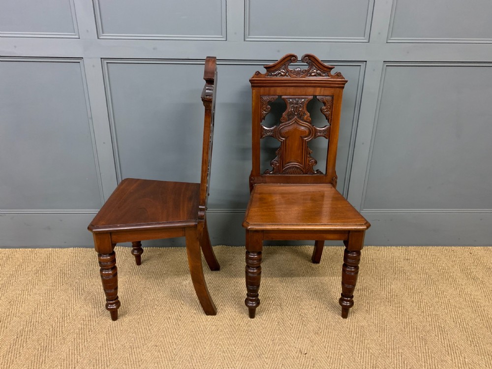 Pair of Victorian Walnut Hall Chairs View II