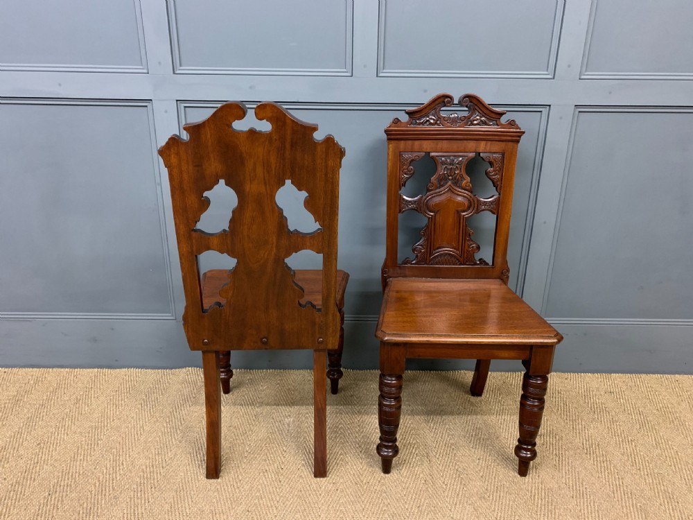 Pair of Victorian Walnut Hall Chairs View III